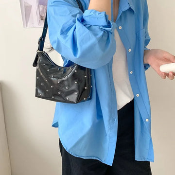 Qfdian Fashion Women Luxury Design Rivets Underarm Bag Punk All Match Office Lady Handbags Vintage Casual Shoulder Bags Y2k Aesthetic